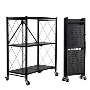 ruijiaju 3-tier foldable standing shelf units storage rack,metal heavy duty storage shelf with wheels