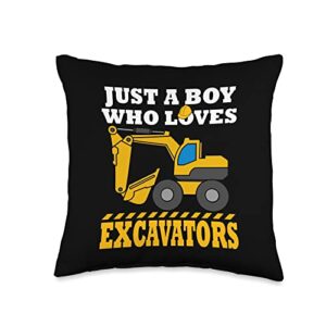 excavator gifts & excavator boys gifts kids excavator throw pillow, 16x16, multicolor
