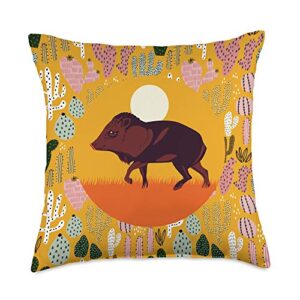 sonoran desert gifts peccary javelina southwestern nature desert animal lover throw pillow, 18x18, multicolor