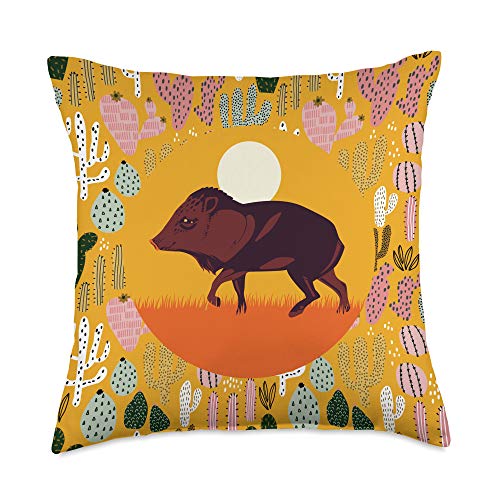 Sonoran Desert Gifts Peccary Javelina Southwestern Nature Desert Animal Lover Throw Pillow, 18x18, Multicolor