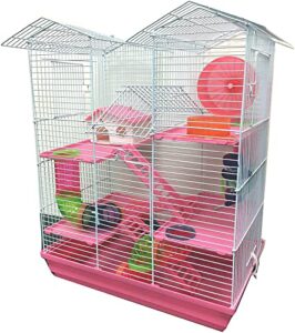 large twin tower 5-levels crossing level tube habitat syrian hamster rodent gerbil mouse mice rat wire animal cage (pink, 5-levels)