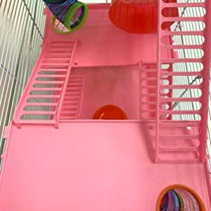 Large Twin Tower 5-Levels Crossing Level Tube Habitat Syrian Hamster Rodent Gerbil Mouse Mice Rat Wire Animal Cage (Pink, 5-Levels)