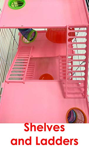 Large Twin Tower 5-Levels Crossing Level Tube Habitat Syrian Hamster Rodent Gerbil Mouse Mice Rat Wire Animal Cage (Pink, 5-Levels)