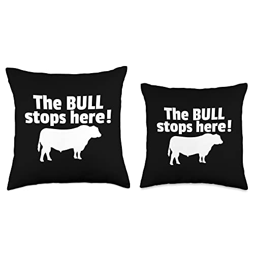 Farmer gift store The Bull Stops Here-Funny Farming Gifts for Cattlemen Ranch Throw Pillow, 16x16, Multicolor