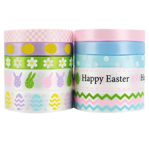llxieym easter ribbon egg bunny flower satin ribbon fabric wrapping gift ribbon for easter decoration diy craft, 10 rolls (color 1)