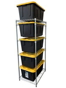 monsterrax bin rack with (5-pack) 27 gallon storage totes (yellow lid, black bin), stackable, and lockable