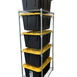 MonsterRAX Bin Rack with (5-Pack) 27 Gallon Storage Totes (Yellow Lid, Black Bin), Stackable, and Lockable