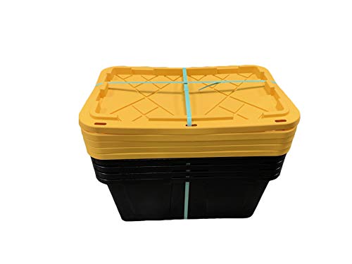 MonsterRAX Bin Rack with (5-Pack) 27 Gallon Storage Totes (Yellow Lid, Black Bin), Stackable, and Lockable