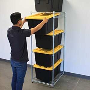 MonsterRAX Bin Rack with (5-Pack) 27 Gallon Storage Totes (Yellow Lid, Black Bin), Stackable, and Lockable