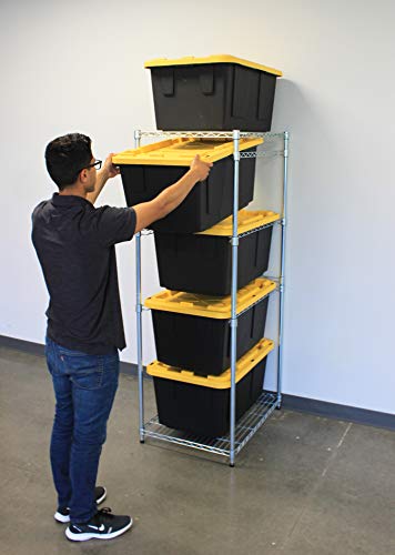 MonsterRAX Bin Rack with (5-Pack) 27 Gallon Storage Totes (Yellow Lid, Black Bin), Stackable, and Lockable