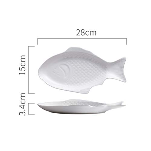 Cabilock Ceramic Fish Shaped Plate Appetizer Serving Tray Platter Creative Japanese Snack Storage Dish Tray for Restaurants Home (11 Inches White)