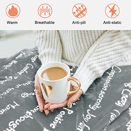 CIMA Healing Positive Blanket, Gift for People Need Hug Strength Company, Thoughts Positive Energy Love & Hope & Fluffy Comfort (50 x 60 Inch Grey)