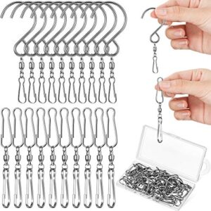 Wind Spinner Swivel Hooks 360 Degree Dual Spinning Windsock Chime Supplies Hanger Swivels Clip Hanging Hooks with Storage Box for Wind Spinners Supply, 2 Styles (Metal Color,30 Pieces)