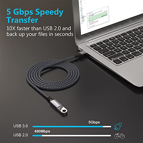 Hisatey USB 3.0 Extension Cable 1FT, Short USB Extension Cable Male to Female Durable Braided Material High Data Transfer Compatible with USB Keyboard,Mouse,Flash Drive, Hard Drive,Printer