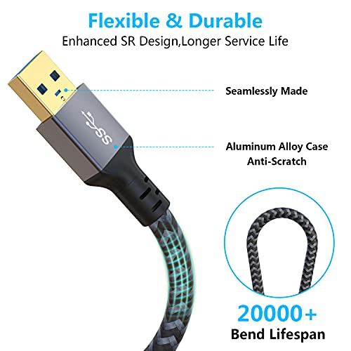 Hisatey USB 3.0 Extension Cable 1FT, Short USB Extension Cable Male to Female Durable Braided Material High Data Transfer Compatible with USB Keyboard,Mouse,Flash Drive, Hard Drive,Printer