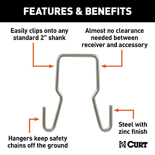 CURT 45807 Trailer Safety Chain Holder Bracket for 2-inch Shank, Clip-On Steel Hanger Hooks