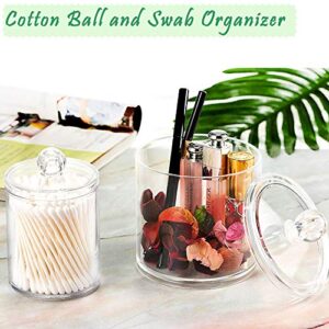 Qiuttnqn 3 Pack Cotton Swab Ball Pad Holder with Lid,Clear Acrylic Bathroom Container,Makeup Organizer for Cotton Swabs,Cotton Rounds,Cotton Ball,Floss Picks,Bath Salts and Hair Ties(10 OZ,20 OZ)