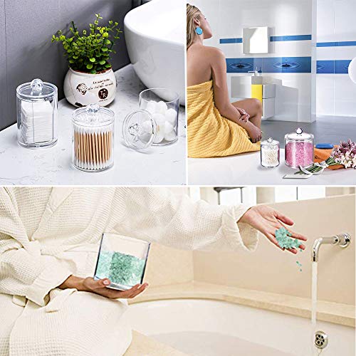 Qiuttnqn 3 Pack Cotton Swab Ball Pad Holder with Lid,Clear Acrylic Bathroom Container,Makeup Organizer for Cotton Swabs,Cotton Rounds,Cotton Ball,Floss Picks,Bath Salts and Hair Ties(10 OZ,20 OZ)