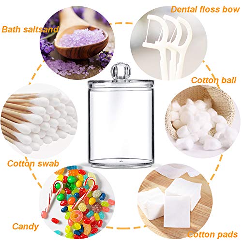 Qiuttnqn 3 Pack Cotton Swab Ball Pad Holder with Lid,Clear Acrylic Bathroom Container,Makeup Organizer for Cotton Swabs,Cotton Rounds,Cotton Ball,Floss Picks,Bath Salts and Hair Ties(10 OZ,20 OZ)