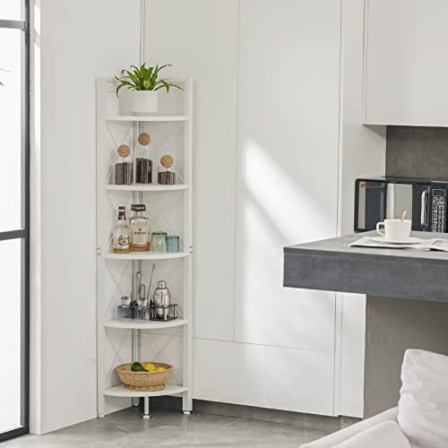 Fiona's magic 5-Tier Corner Shelf Stand, Tall Corner Bookshelf Corner Plant Stand, Corner Storage Shelves for Living Room, Home Office, Small Space, White