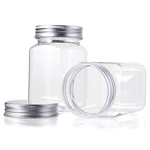 Bekith 12oz Clear Plastic Jars With Lids, Set of 16 Airtight Container for Food Storage, Refillable Square Empty Plastic Jars for Dry Food, Peanut Butter, Honey and Jam Storage