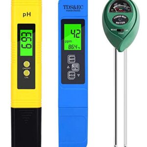 PH Meter, TDS PPM Meter, Soil PH Tester, PH/EC Digital Kit, 3 Pack