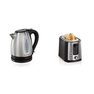 hamilton beach electric tea kettle, water boiler & heater, 1.7 l & 2 slice extra wide slot toaster with shade selector, toast boost, auto shutoff, black (22633)