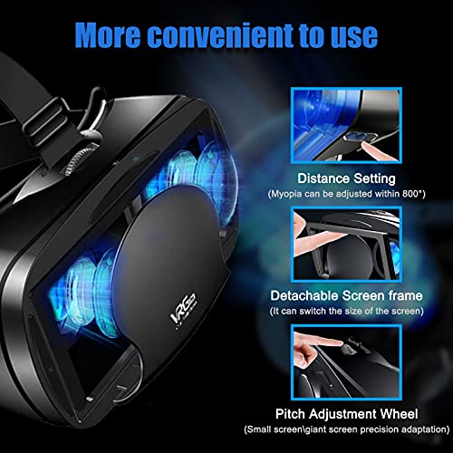 VR Headset with Controller Adjustable 3D VR Glasses Virtual Reality Headset HD Blu-ray Eye Protected Support 5~7 Inch for Phone/Android