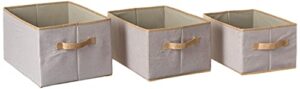 urban shop foldable linen storage bins with contrasting handle and trim, set of 3, grey, 3 count