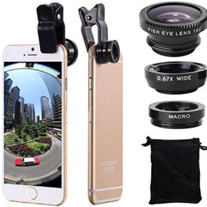 3 in 1 Cell Phone Camera Lens Kit Wide Angle Macro Fisheye Lens Universal for Smart Phones iPhone Samsung Android