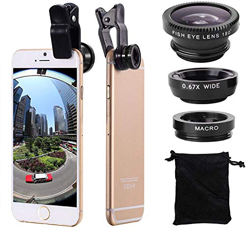 3 in 1 Cell Phone Camera Lens Kit Wide Angle Macro Fisheye Lens Universal for Smart Phones iPhone Samsung Android