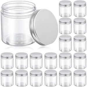 patelai 18 pieces 5 oz plastic jars with lids, clear jar clear storage containers refillable cosmetic jars kitchen storage jars with lids for cosmetics food seasonings (silver lid,6.5 x 6.5 x 6.5 cm)