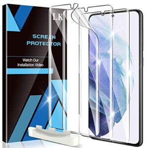 lk 3 pack screen protector compatible for samsung galaxy s21 plus, positioning tool, in-display fingerprint support, maximum coverage, flexible tpu film, model no. zp