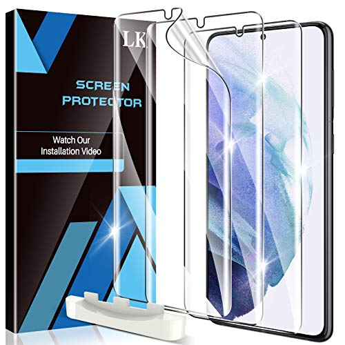 LK 3 Pack Screen Protector Compatible for Samsung Galaxy S21 Plus, Positioning Tool, in-Display Fingerprint Support, Maximum Coverage, Flexible TPU Film, Model No. ZP