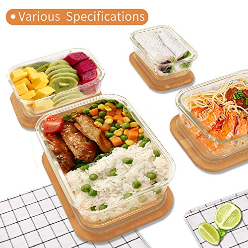 4-Pack Glass Food Storage Containers with Bamboo Lids , Meal Prep Ecofriendly Containers with Lids for Kitchen, Home Use, Safe for Microwave,Freezer, BPA Free (370mL, 640mL, 1040mL, 1520mL)