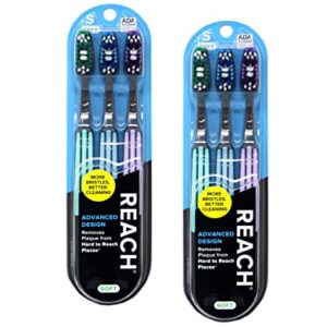 Reach Advanced Design Soft Toothbrushes, Colors May Vary, 3 Count (Pack of 2) Total 6 Toothbrushes