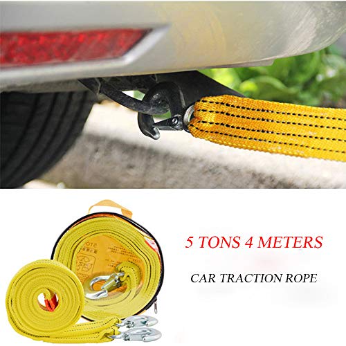 Heavy Duty Tow Strap with Safety Hooks, Double-Layer Trailer Rope 2” x 13’ | 11000 LB Capacity Trailer Belt, for Vehicle Recovery, Hauling, Stump Removal & Much More,Tow Rope Yellow Shackle