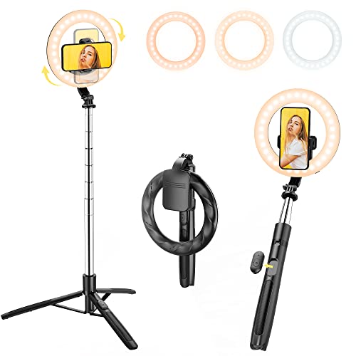 8" Selfie Ring Light with 66" Extendable Tripod Stand & Phone Holder, Portable Unplugged Dimmable LED Ringlight for Live Stream/Makeup/Tiktok/YouTube Video, Compatible with iPhone & Android