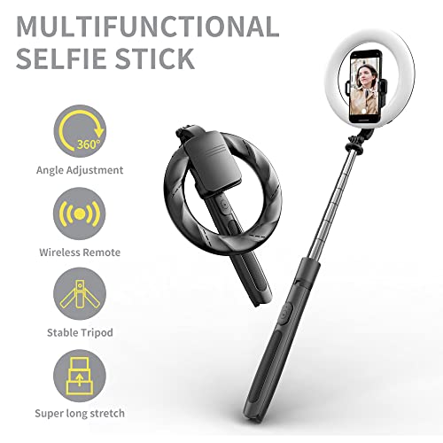 8" Selfie Ring Light with 66" Extendable Tripod Stand & Phone Holder, Portable Unplugged Dimmable LED Ringlight for Live Stream/Makeup/Tiktok/YouTube Video, Compatible with iPhone & Android