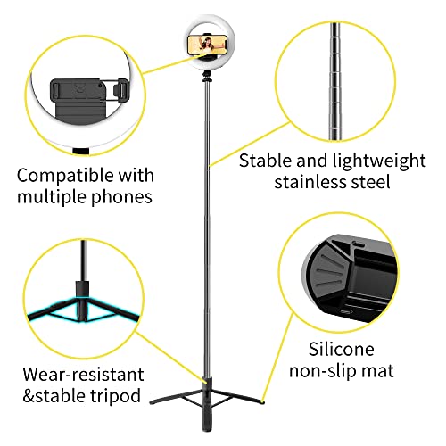 8" Selfie Ring Light with 66" Extendable Tripod Stand & Phone Holder, Portable Unplugged Dimmable LED Ringlight for Live Stream/Makeup/Tiktok/YouTube Video, Compatible with iPhone & Android