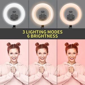 8" Selfie Ring Light with 66" Extendable Tripod Stand & Phone Holder, Portable Unplugged Dimmable LED Ringlight for Live Stream/Makeup/Tiktok/YouTube Video, Compatible with iPhone & Android