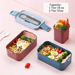 YFBXG Bento Box For Adults, Stackable Bento Lunch Container With Divider，Microwave Safe Leakproof Salad Lunch Container With Utensils & Lunch Bag(Blue)