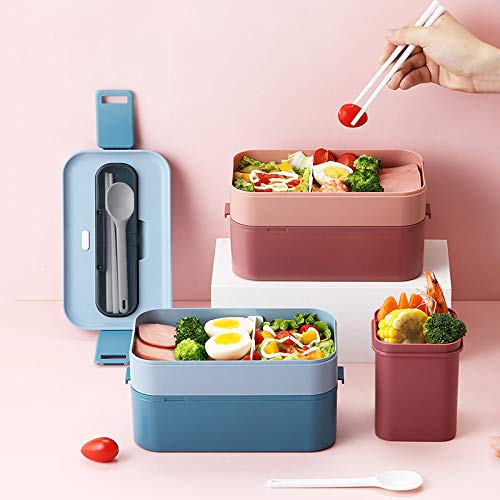 YFBXG Bento Box For Adults, Stackable Bento Lunch Container With Divider，Microwave Safe Leakproof Salad Lunch Container With Utensils & Lunch Bag(Blue)