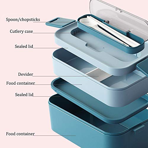 YFBXG Bento Box For Adults, Stackable Bento Lunch Container With Divider，Microwave Safe Leakproof Salad Lunch Container With Utensils & Lunch Bag(Blue)