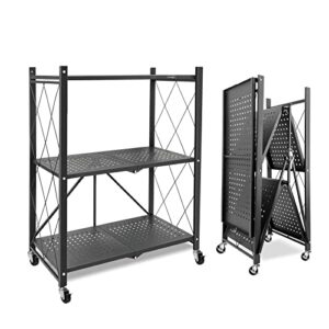 alanng storage shelves heavy duty on wheels, 3 tier rolling cart,metal shelving units 28" w x 14" d x 35" h for garage kitchen bakers, metal wire, collapsible/foldable organizer rack