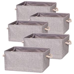 tenabort 5 pack large storage basket bin, foldable storage cube box canvas fabric collapsible organizer with handles for closet home office clothes shelf, grey