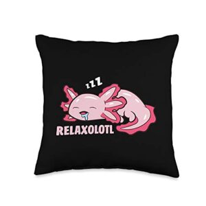 cute axolotls tees and gifts cute axolotl lover mexican salamander relaxolotl throw pillow, 16x16, multicolor