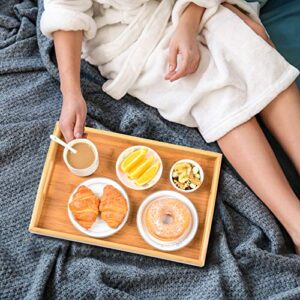 Bamboo 3 Pack Serving Tray Kitchen Food Tray with Handles Serving Platters Tray Great for Dinners Party,Tea Bar, Table Breakfast Snack