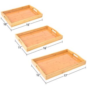 Bamboo 3 Pack Serving Tray Kitchen Food Tray with Handles Serving Platters Tray Great for Dinners Party,Tea Bar, Table Breakfast Snack