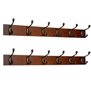 roorevo coat rack wall mount - 24 inch with 6 coat hooks, wall hat hanger, coat racks, walnut, pack of 2